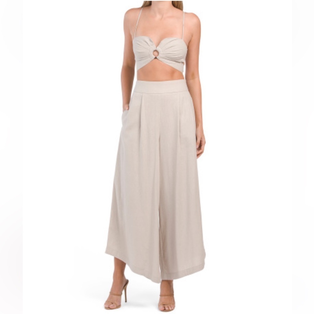 NEW 7 For All Mankind Linen Tie Back Crop Bralette Bandeau Top Size S Beige